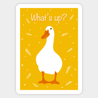 What’s up duck? White Pekin Duck with feathers and polka  dots Sticker